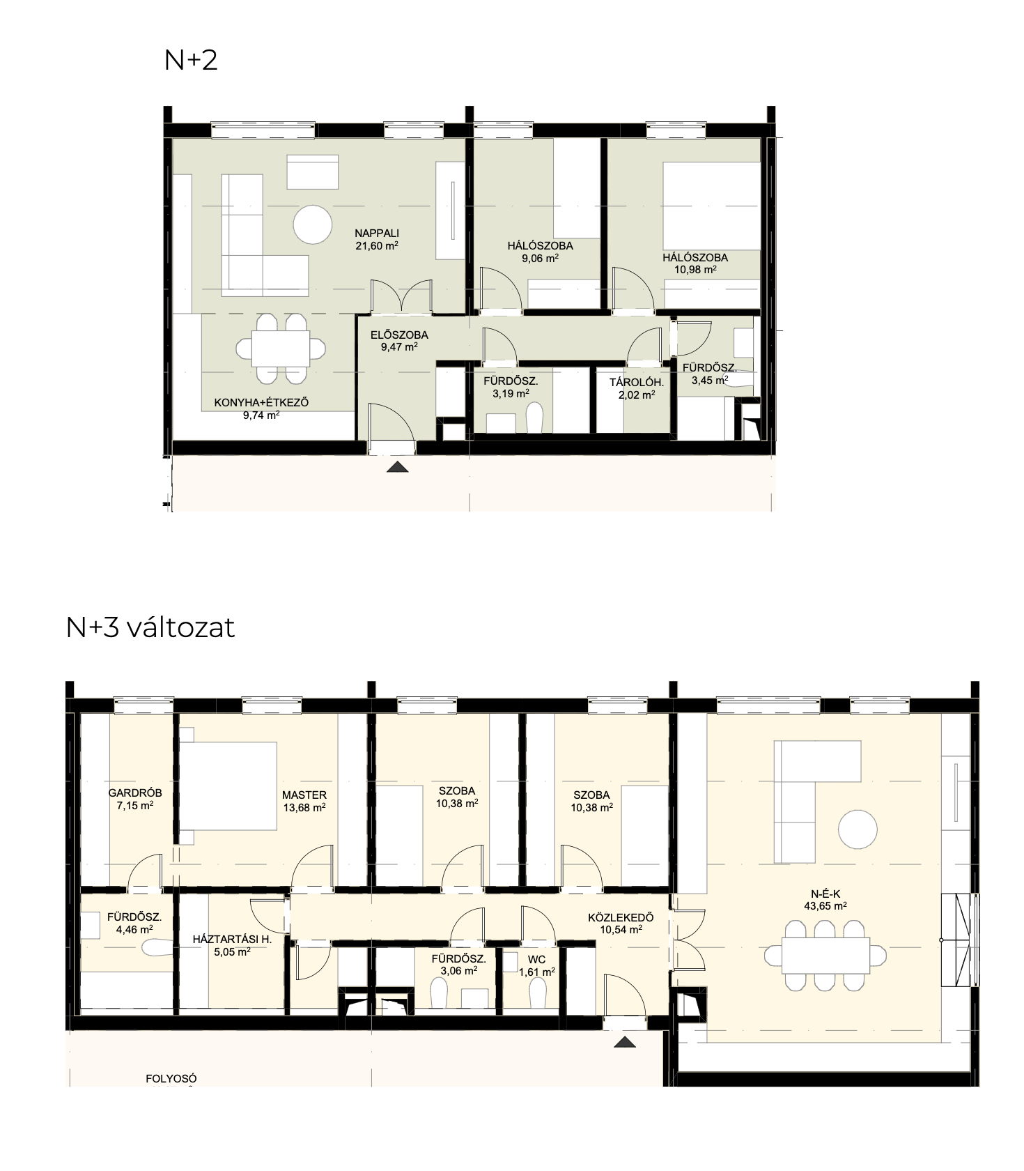 Lakásalaprajz · N+2 és N+3 (3 és 4 szobás családi méret)