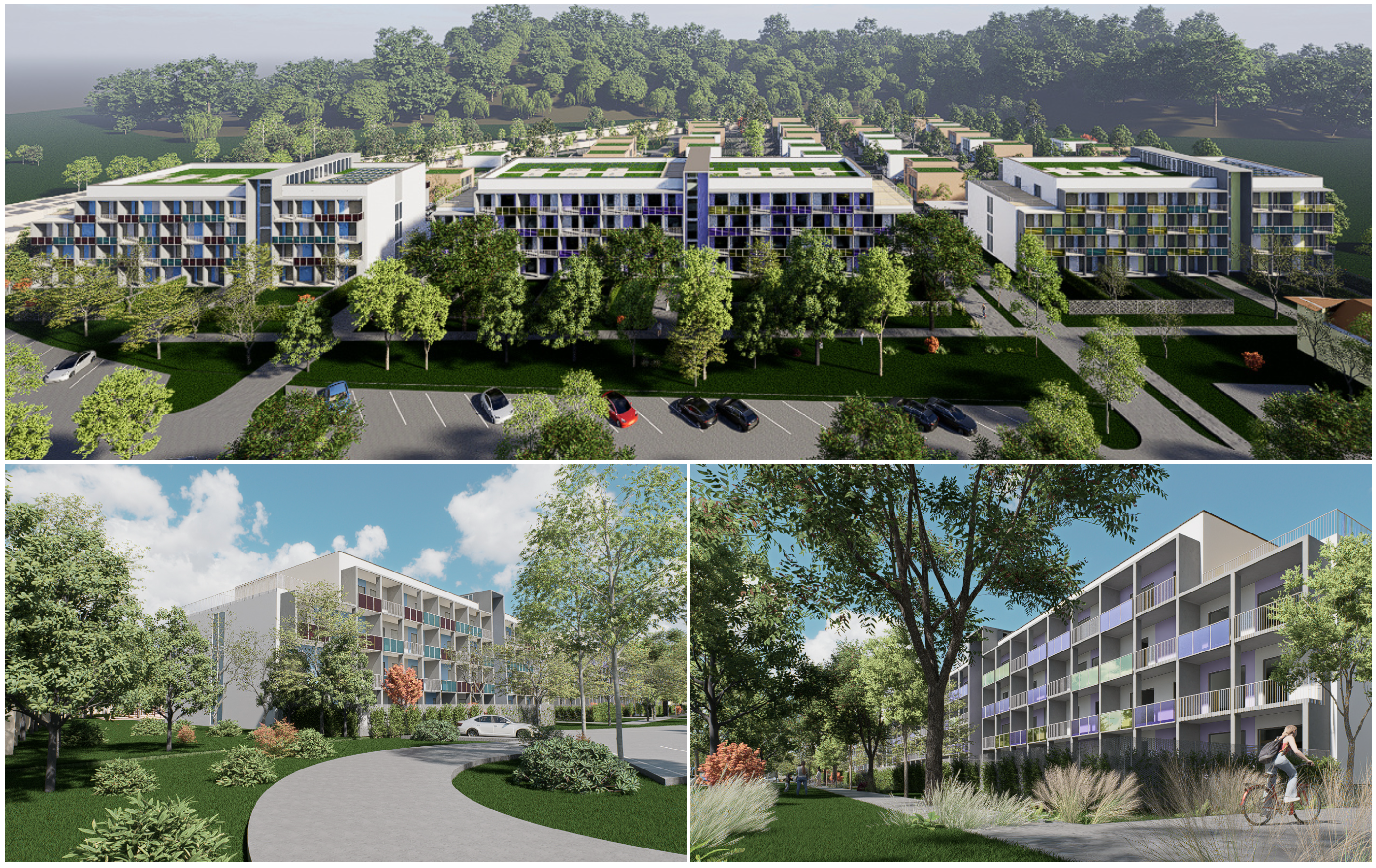 Kolor Garden · renderelt látvány — madártáv és utcaszint